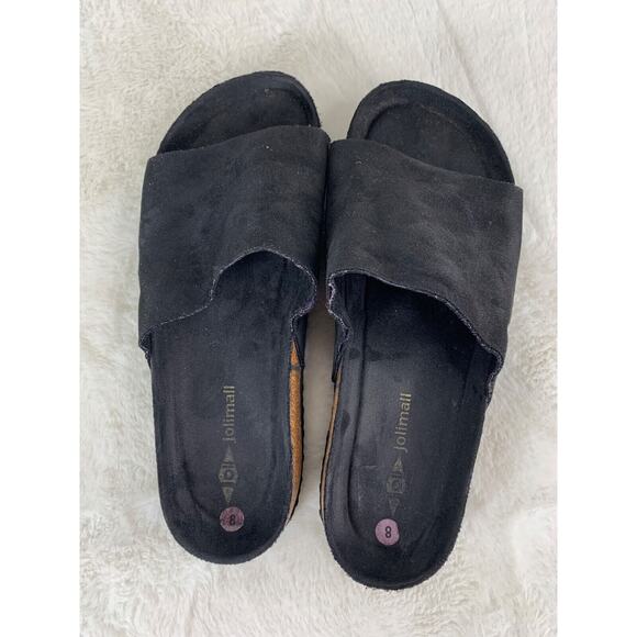 Jolimall Womens Black Suede Cork Slip-On Sandals Size 8 - Picture 8 of 9